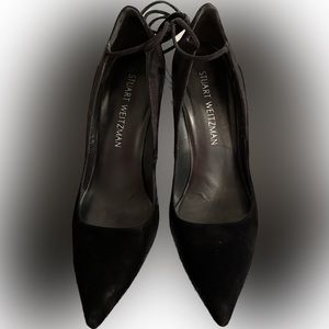 Stuart Weitzman Black Suede Ankle Tie Stilettos